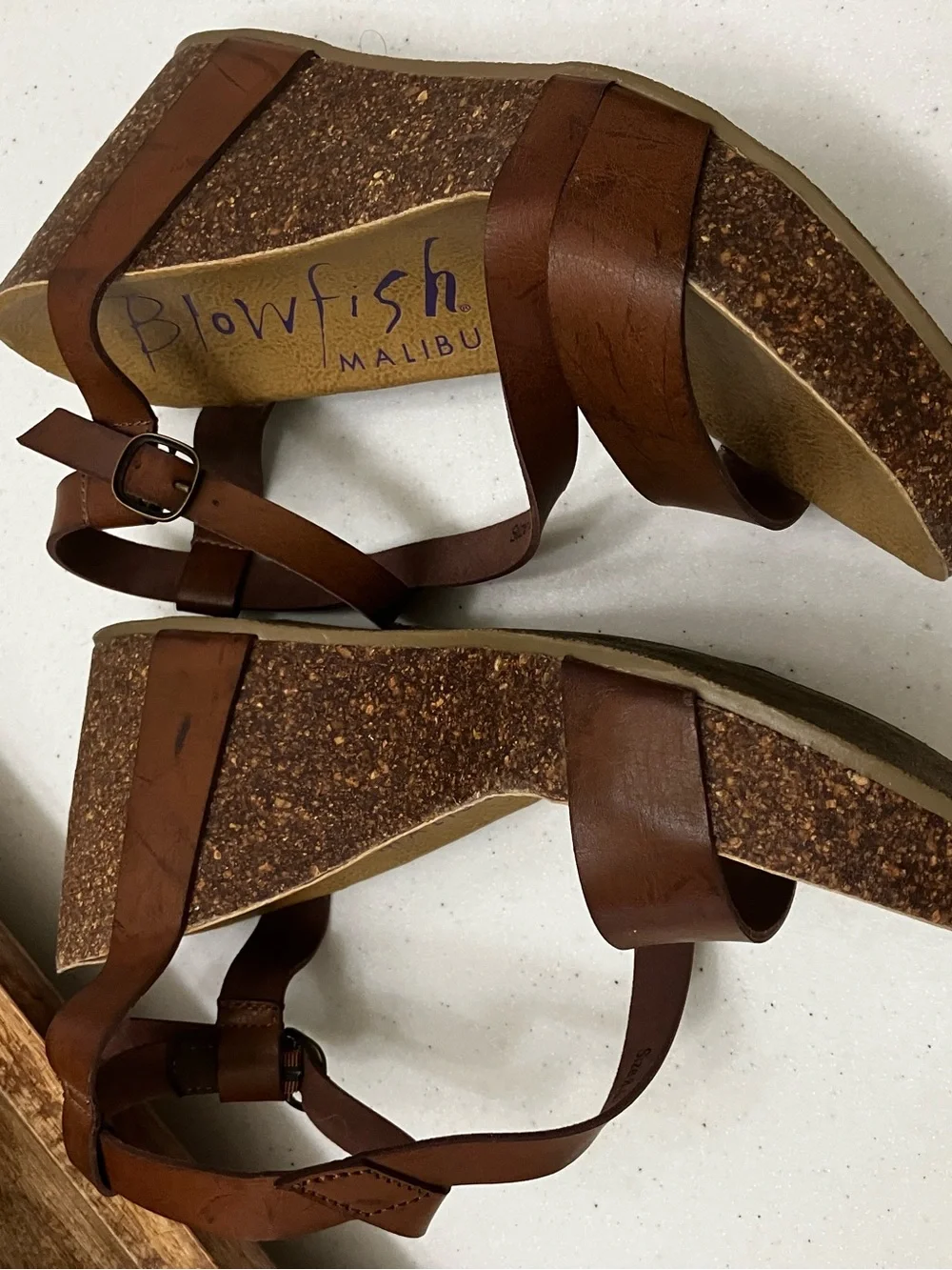 Blowfish Malibu Brown Platform Wedge Sandals Size 8 Boho Ankle Strap Cork Look - Picture 5 of 12
